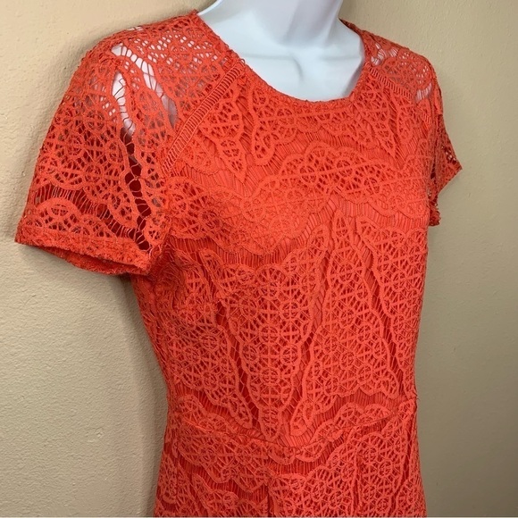 Size 6 Apt 9 Peach Orange Lace Event Party Cocktail Dress Short Sleeve - Picture 2 of 11